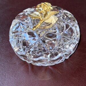 Vtg Crystal Trinket Box 24K Gold Plate Rose By RCR Creations Made In Italy